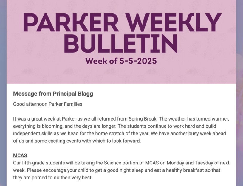 Parker Middle School Weekly Bulletin: May 5, 2025