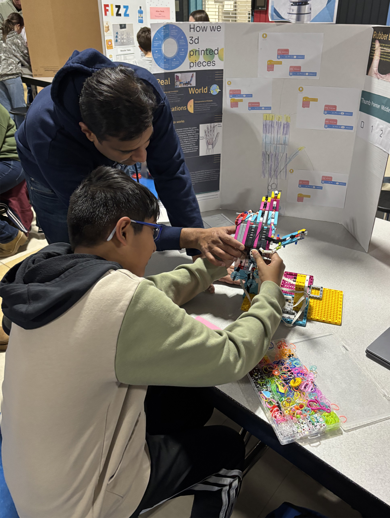 One of the projects showcased during Parker Middle School's second annual STEM Fair on Thursday, March 26, 2026, focused on the science of rubber bands.