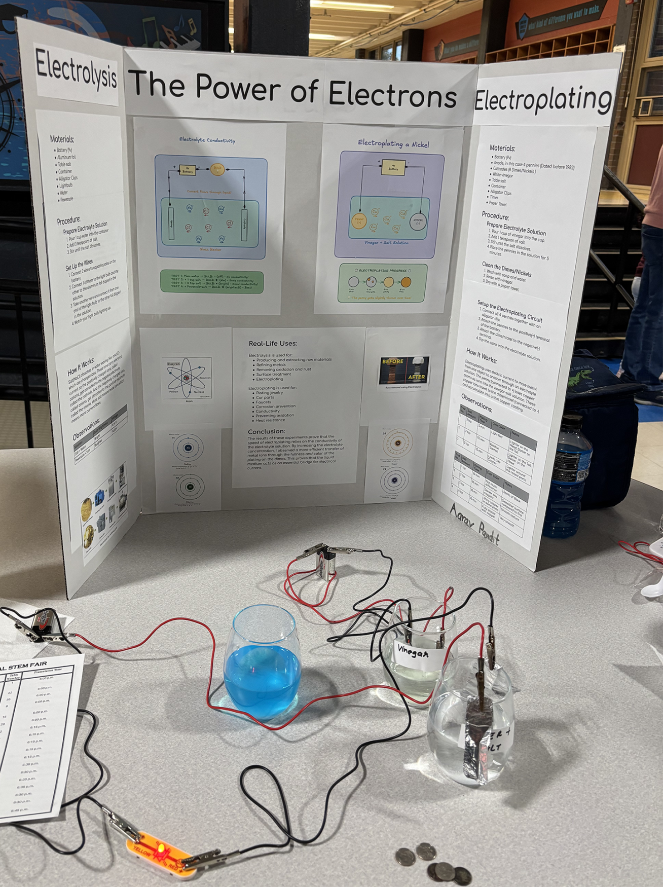 One of the projects showcased during Parker Middle School's second annual STEM Fair on Thursday, March 26, 2026, focused on electrolysis.