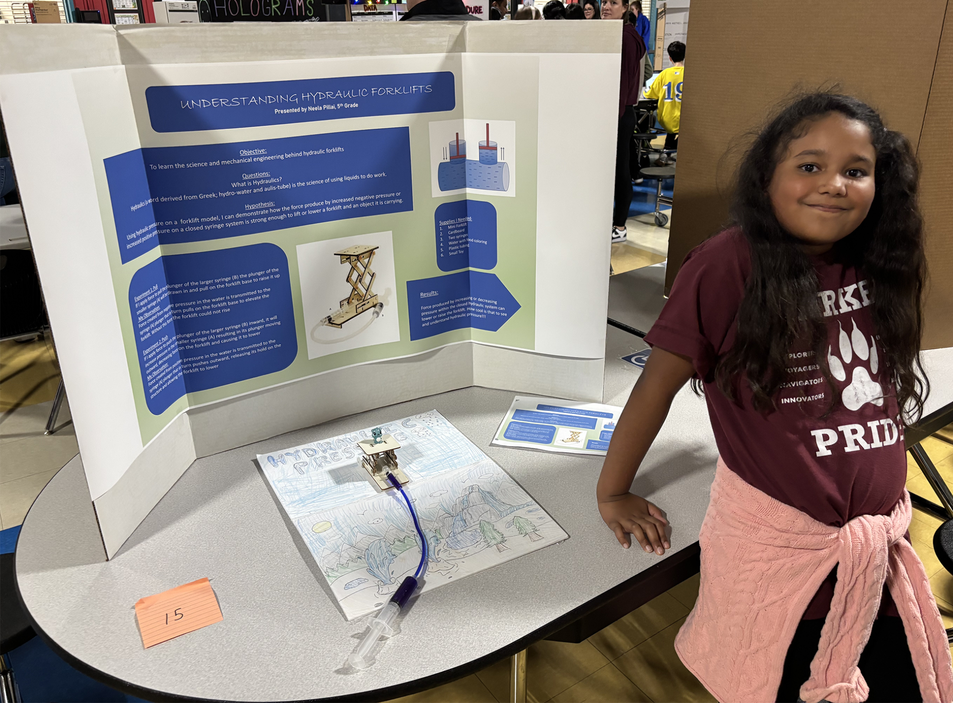 One of the projects showcased during Parker Middle School's second annual STEM Fair on Thursday, March 26, 2026, focused on hydraulics.