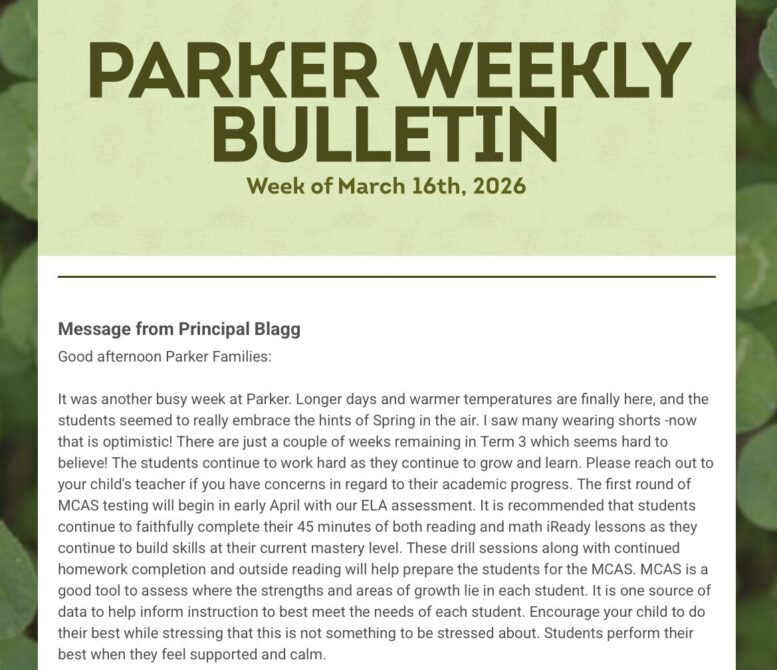 Parker Weekly Bulletin - March 16, 2026