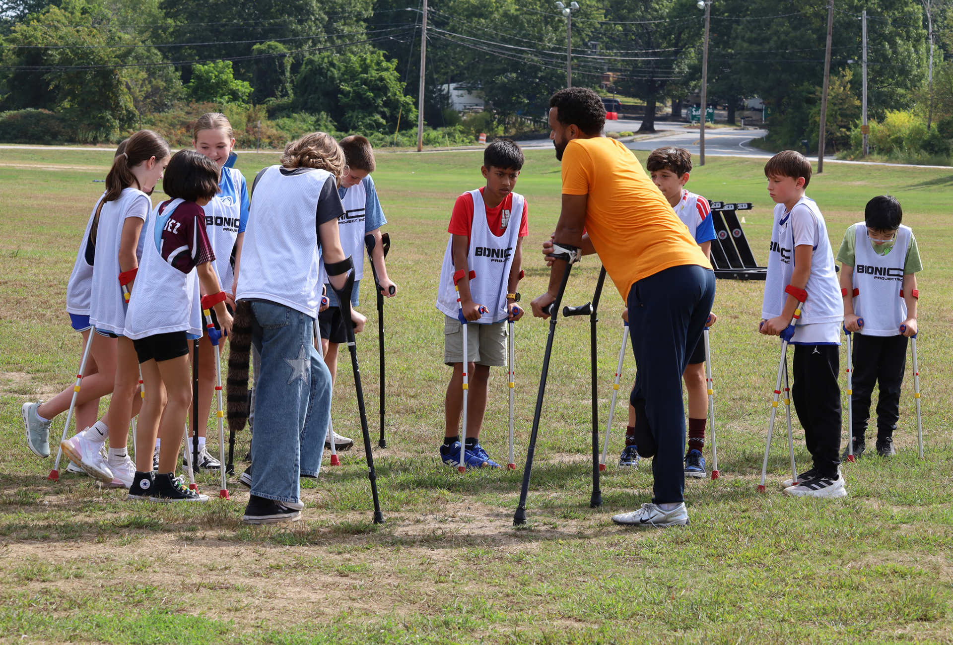 Parker sixth graders prepare huddle up prior to an adaptive soccer game on Sept. 17, 2026.