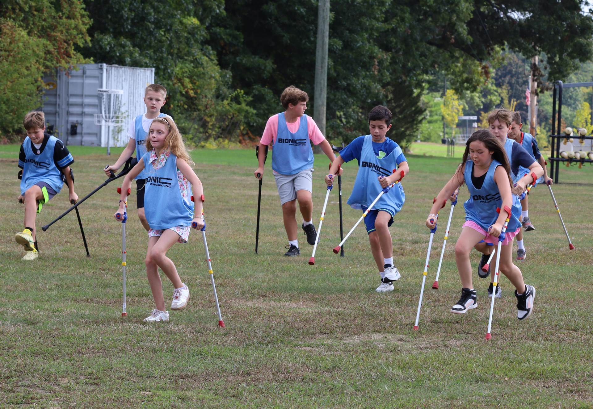 Sixth grade students at Parker Middle School learn how to use the equipment before an adaptive soccer clinic hosted by Bionic Project on Thursday, Sept. 17, 2026.