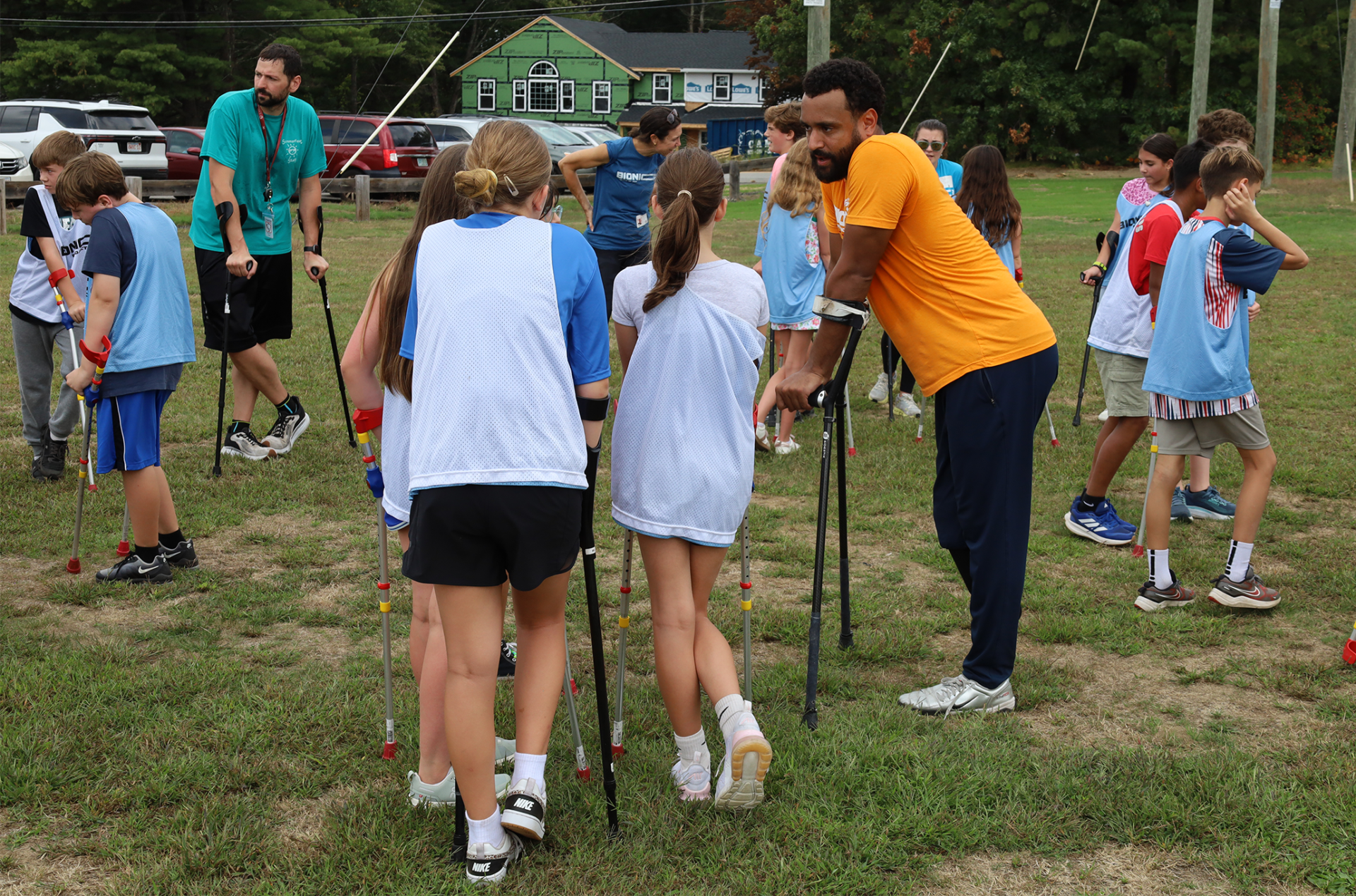 Sixth graders from Parker Middle School share their thoughts about the adaptive soccer clinic with members of Bionic Project on Sept. 17, 2026.