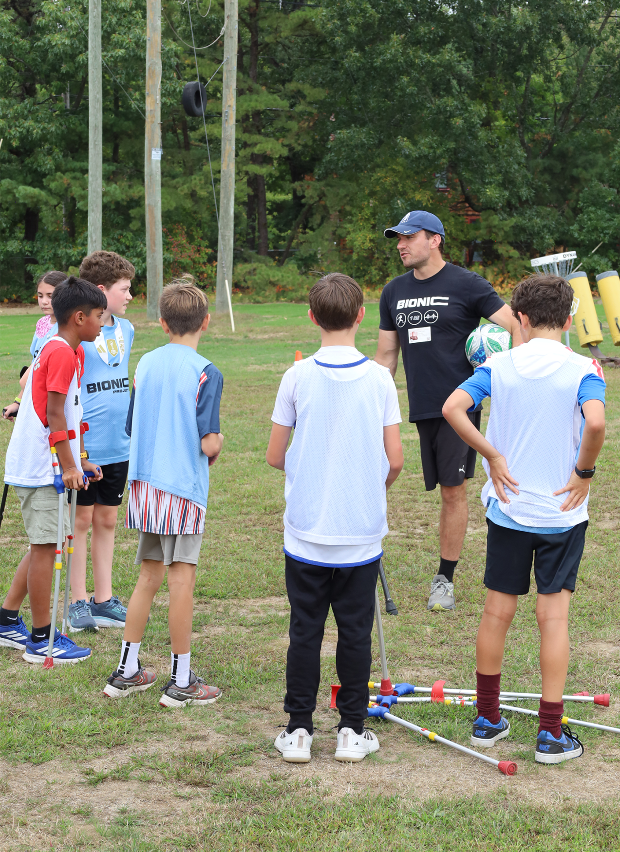 Sixth graders from Parker Middle School share their thoughts about the adaptive soccer clinic with members of Bionic Project on Sept. 17, 2026.