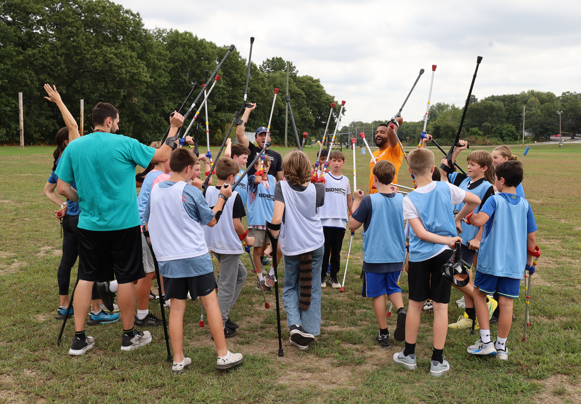 Parker Middle School sixth graders celebrate their participation in an adaptive soccer clinic hosted by Bionic Project on Sept. 17, 2026.