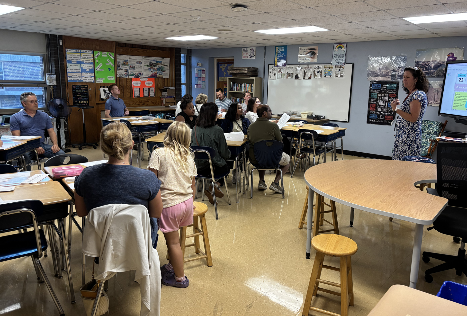 Sixth grade parents and guardians attend an open house at Parker Middle School in Chelmsford on Tuesday, Sept. 15, 2026.