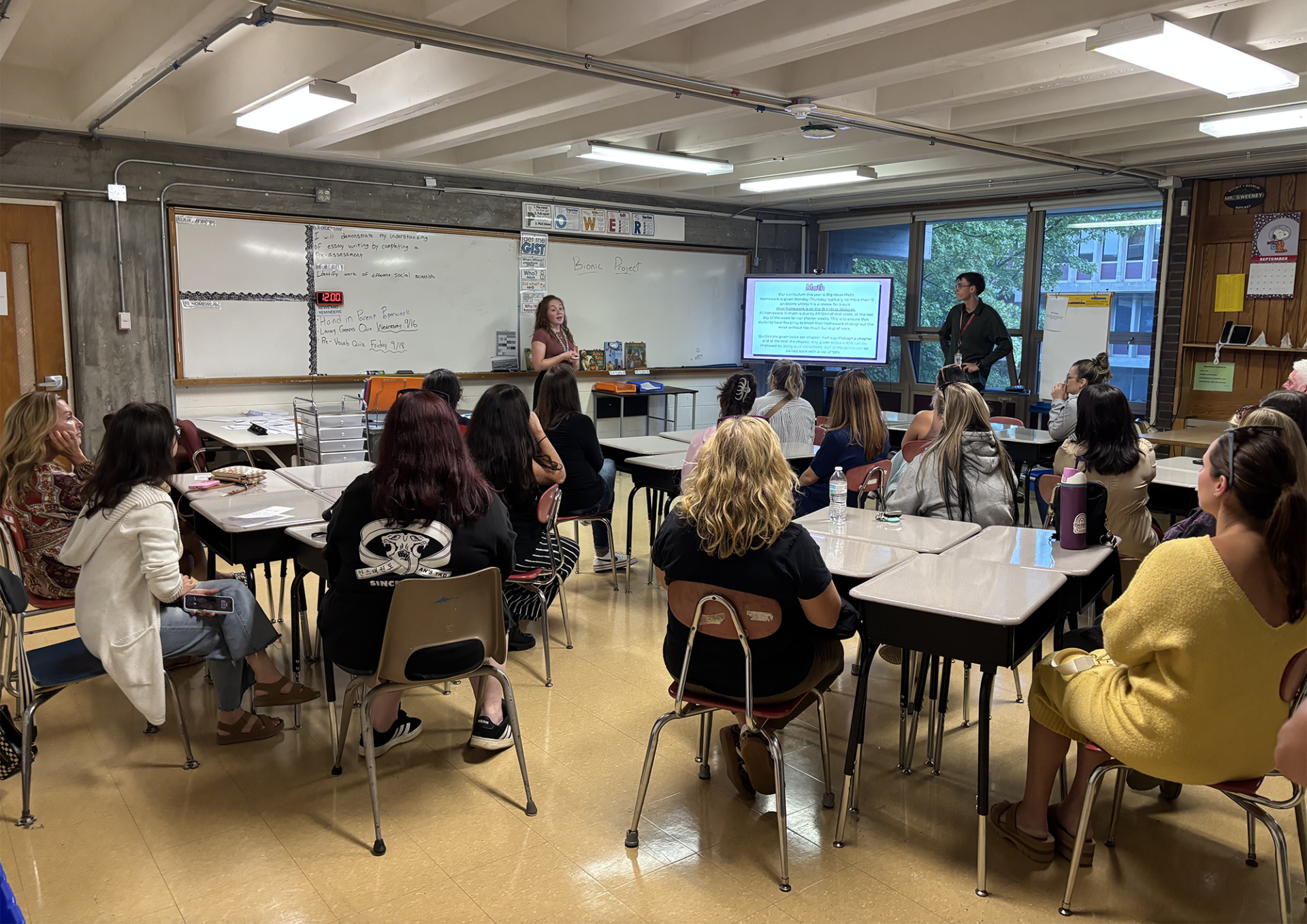 Sixth grade parents and guardians attend an open house at Parker Middle School in Chelmsford on Tuesday, Sept. 15, 2026.