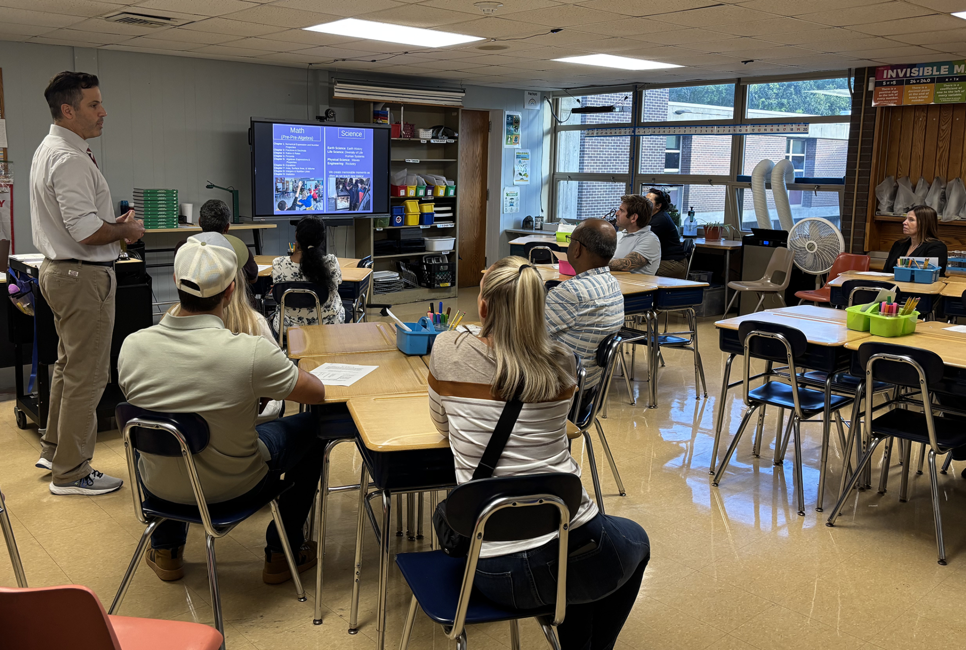 Sixth grade parents and guardians attend an open house at Parker Middle School in Chelmsford on Tuesday, Sept. 15, 2026.