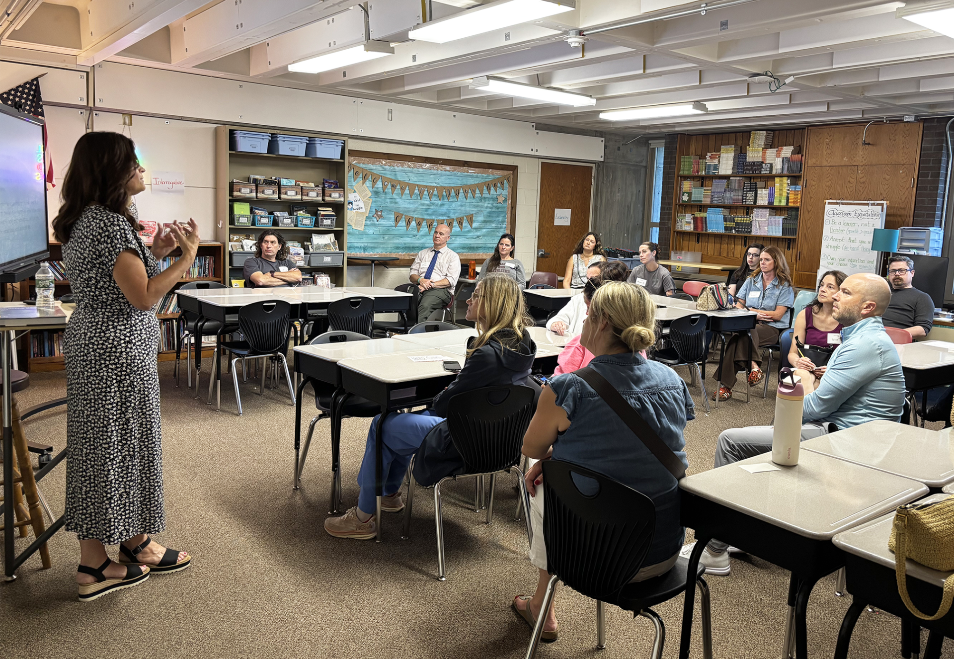 Sixth grade parents and guardians attend an open house at Parker Middle School in Chelmsford on Tuesday, Sept. 15, 2026.