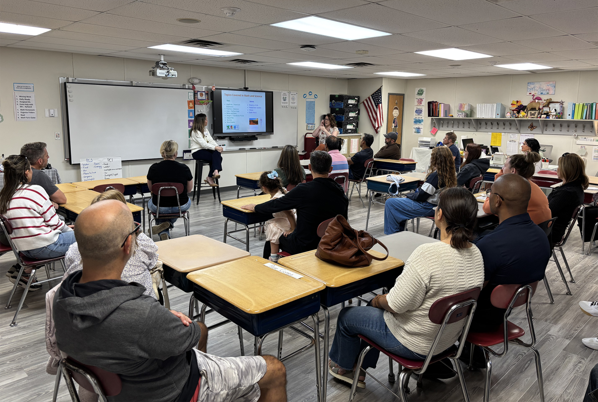 Sixth grade parents and guardians attend an open house at Parker Middle School in Chelmsford on Tuesday, Sept. 15, 2026.